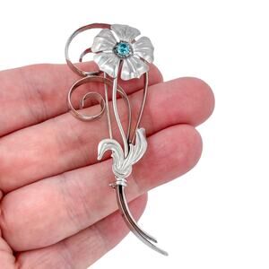 Blue Topaz Flower Brooch | Vintage Sterling Silver 925 Pin
